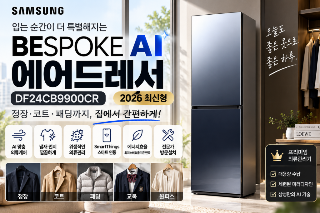 2026 삼성 비스포크 AI 에어드레서 DF24CB9900CR 추천 가격 비교｜대용량 의류관리기·정장 패딩 관리·방문설치 제품 이미지