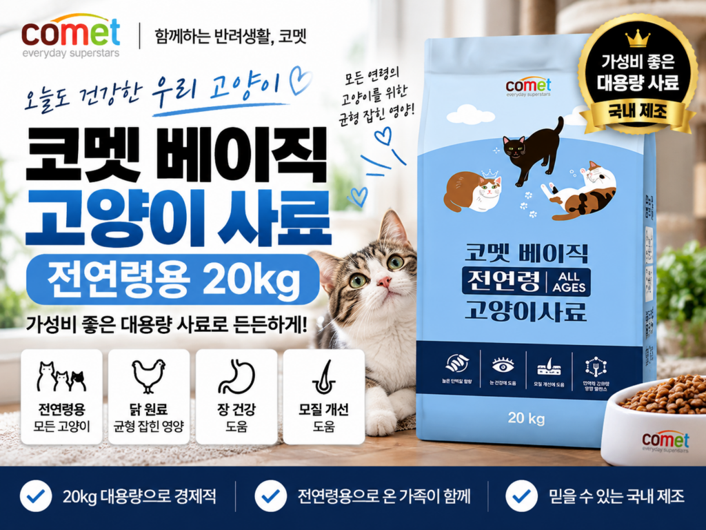 코멧 베이직 고양이 사료 20kg 추천｜전연령 대용량 건식사료 가성비·다묘가정 사료 비교 제품 이미지